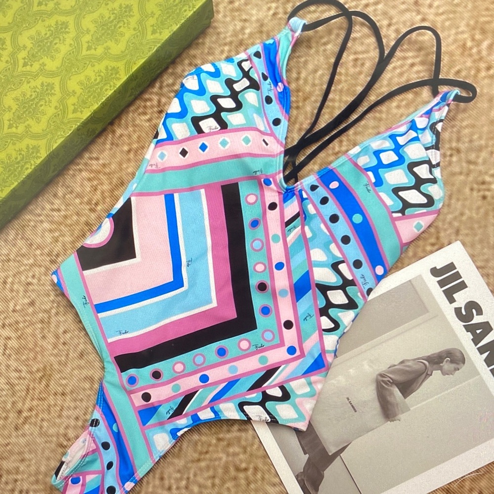 Emilio Pucci Multicolor Geometric One-Piece Swimsuit